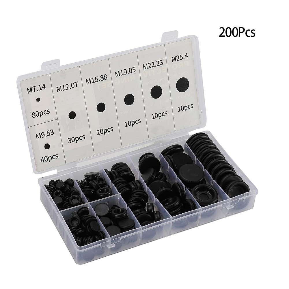 Rubber Grommet Open/Closed Rubber Tools Wiring Bung 200PCS Assorted Size