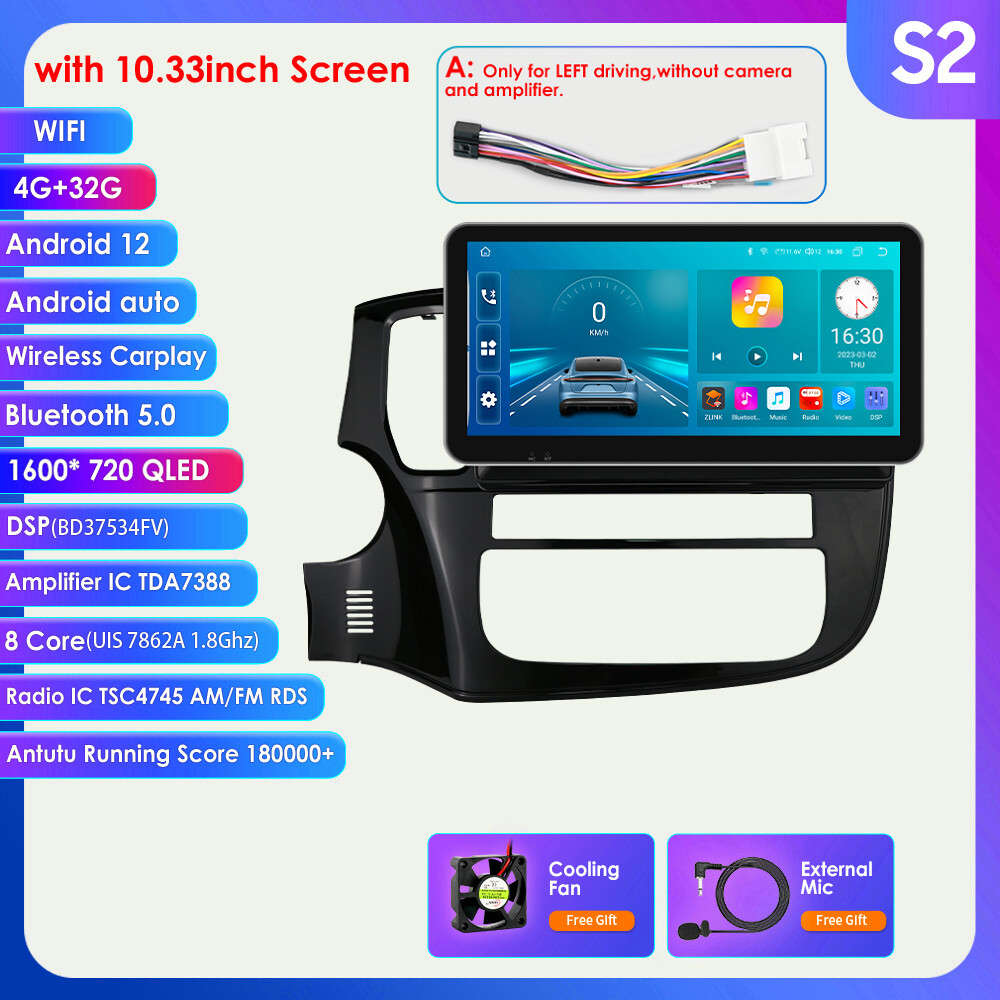 10.33" Android For Mitsubishi Outlander 2012-2018 Carplay Car Radio GPS WIFI SWC