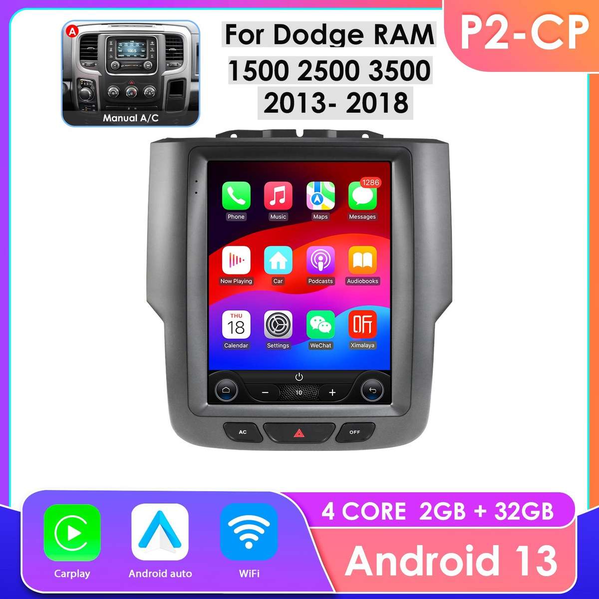 9.7" For Dodge Ram 1500 2500 3500 2013-2019 Car Radio Stereo GPS Android Carplay