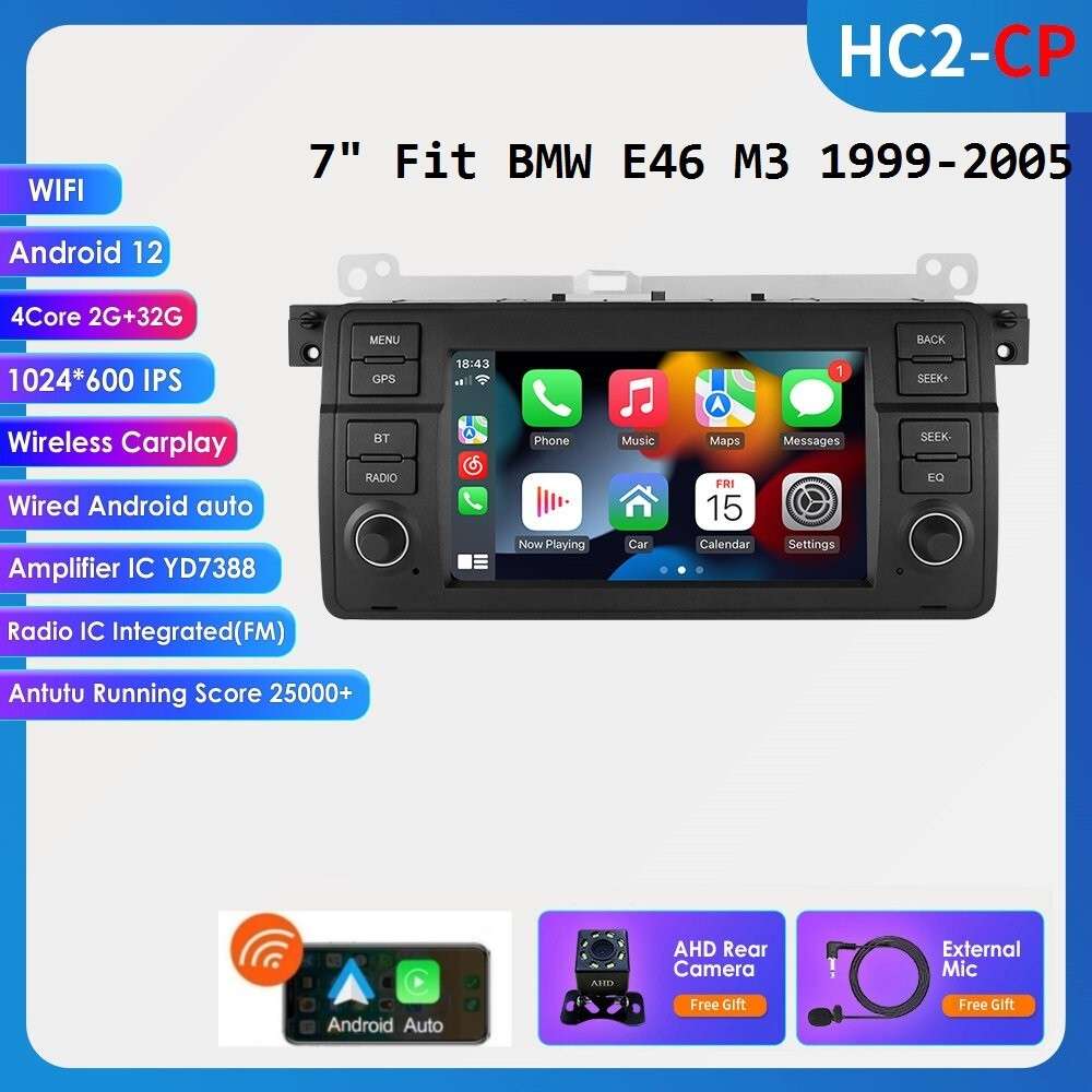 7" Double 2Din For BMW E46 M3 320 325i CarPlay Radio Stereo Player GPS BT+Camera