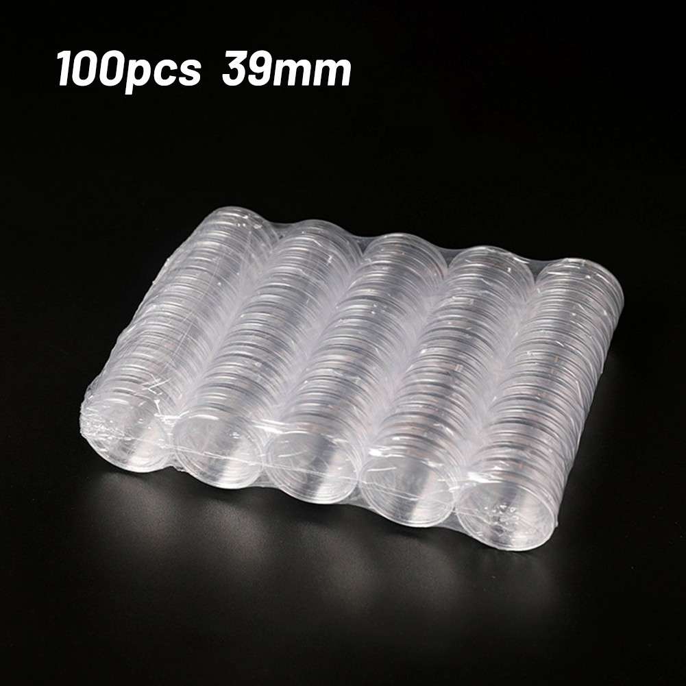 100x Plastic Clear Round-Coin Capsule Container Storage Box Holder Case 39mm