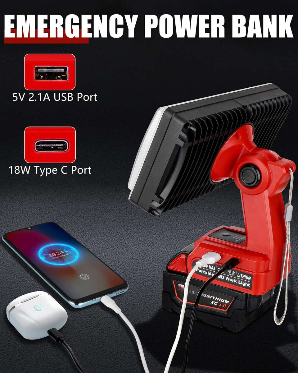 40W 4200LM Flashlight Led Work Light Floodlight Spotlight for Milwaukee 18V USB