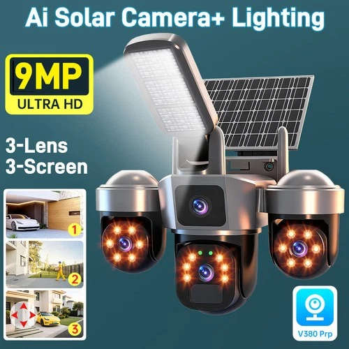 Solar Battery Wireless WiFi Outdoor Pan/Tilt Home Security Camera 9MP HD w/ 32GB