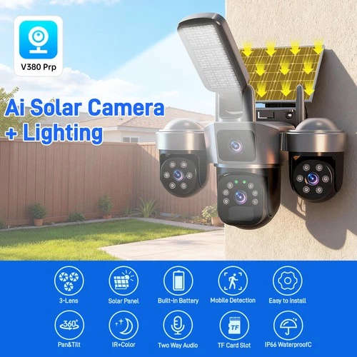 Solar Battery Wireless WiFi Outdoor Pan/Tilt Home Security Camera 9MP HD w/ 32GB