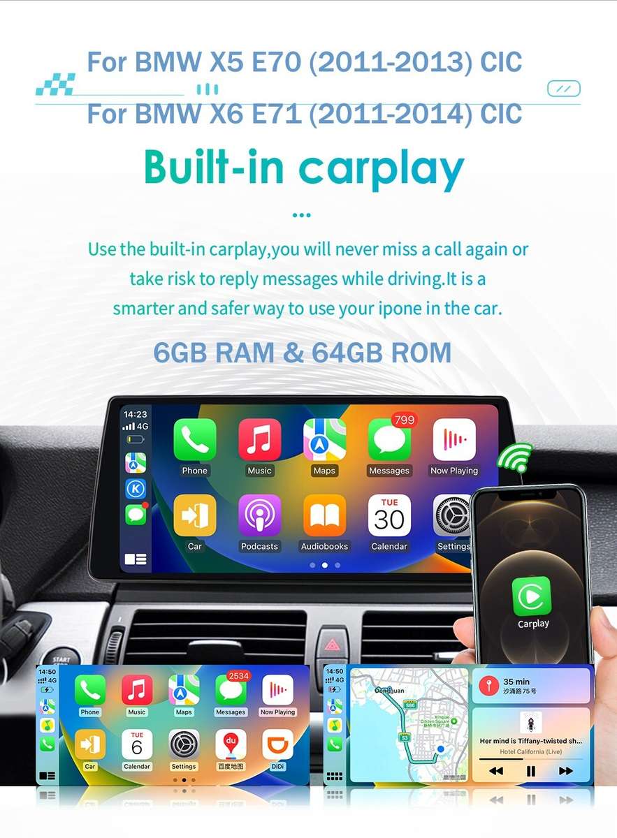 10.33" Android 12 For BMW 5er X5 X6 E70 E71 2011-2014 Car GPS Radio Wifi Carplay