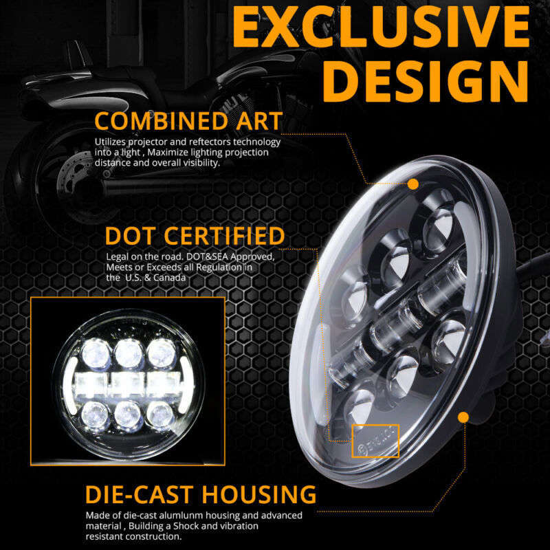 for Harley Sportster XL 883 1200 Dyna Black 5-3/4" 5.75 LED Headlight High Low