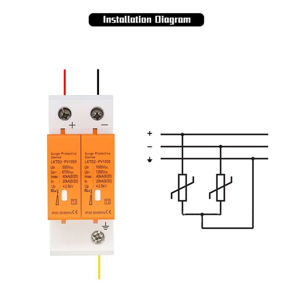 Effective Surge Protector For Solar Panels 2P DC500V 40KA DIN Rail Installation