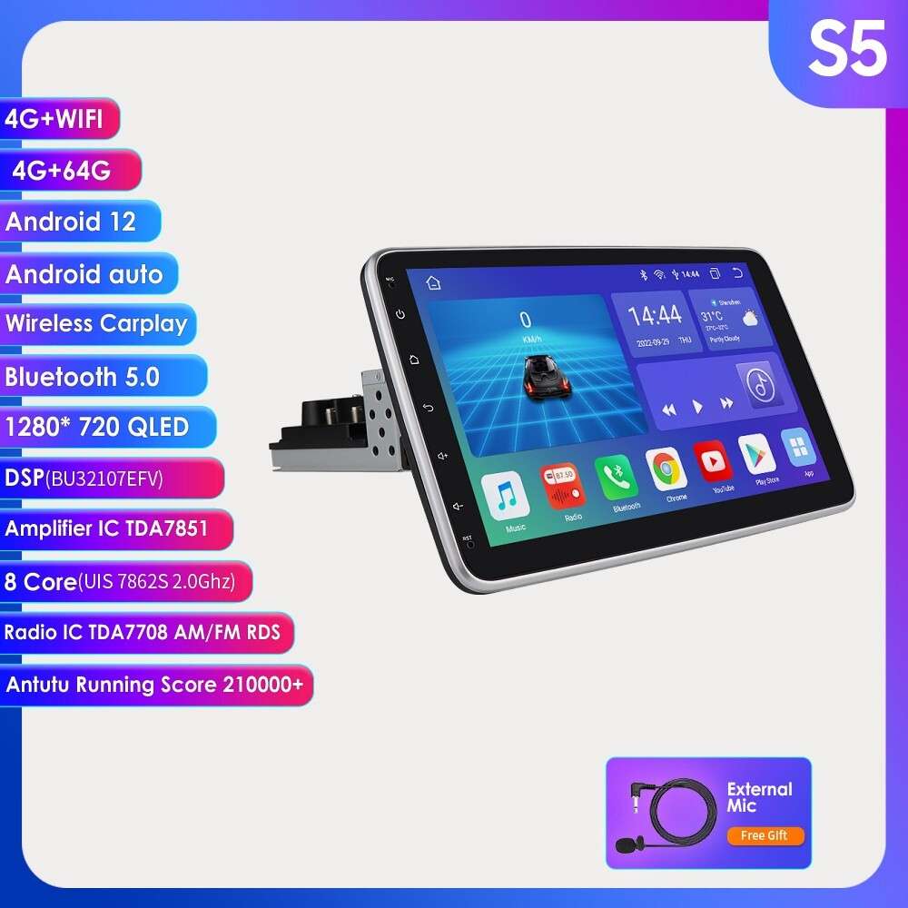 Single 1Din Apple Carplay Stereo Radio DSP BT5.0 GPS Navi Wifi Rotatable Screen