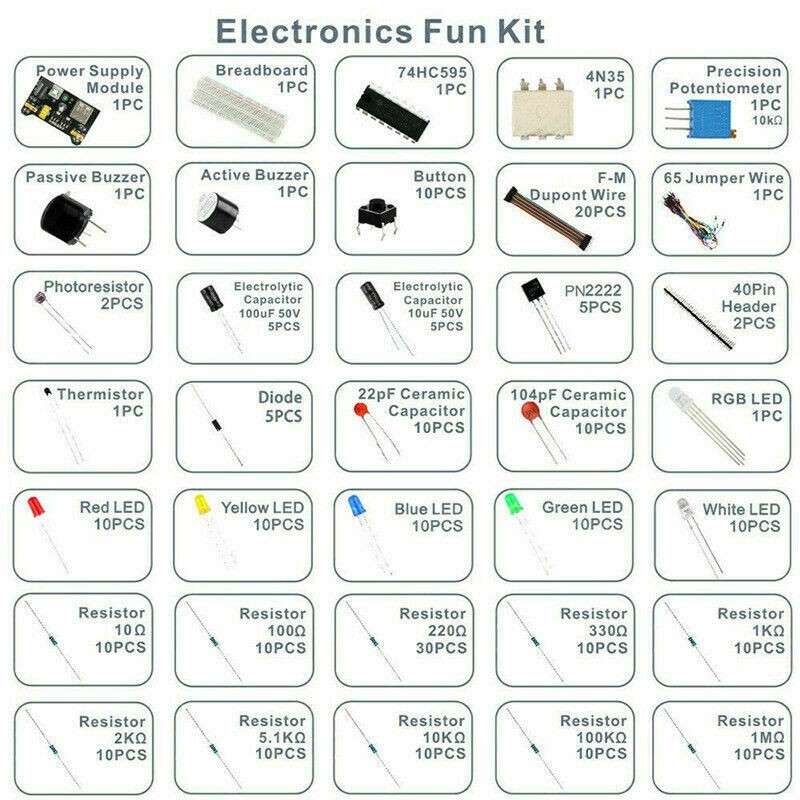 Kit Component With Box 830 Breadboard Cable Resistor Electronics Starter