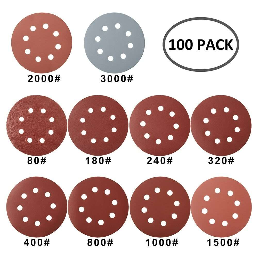 100pcs 5in 125mm Sandpaper Sanding Discs Hook Loop Sanding Paper Buffing Sheet
