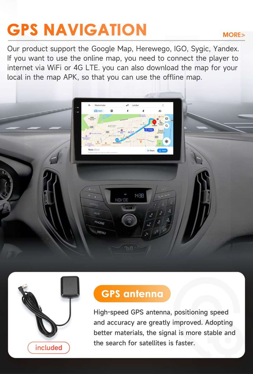 For Ford Transit Tourneo 2013-21 Apple Carplay 9"Android 14 Car Stereo Radio GPS