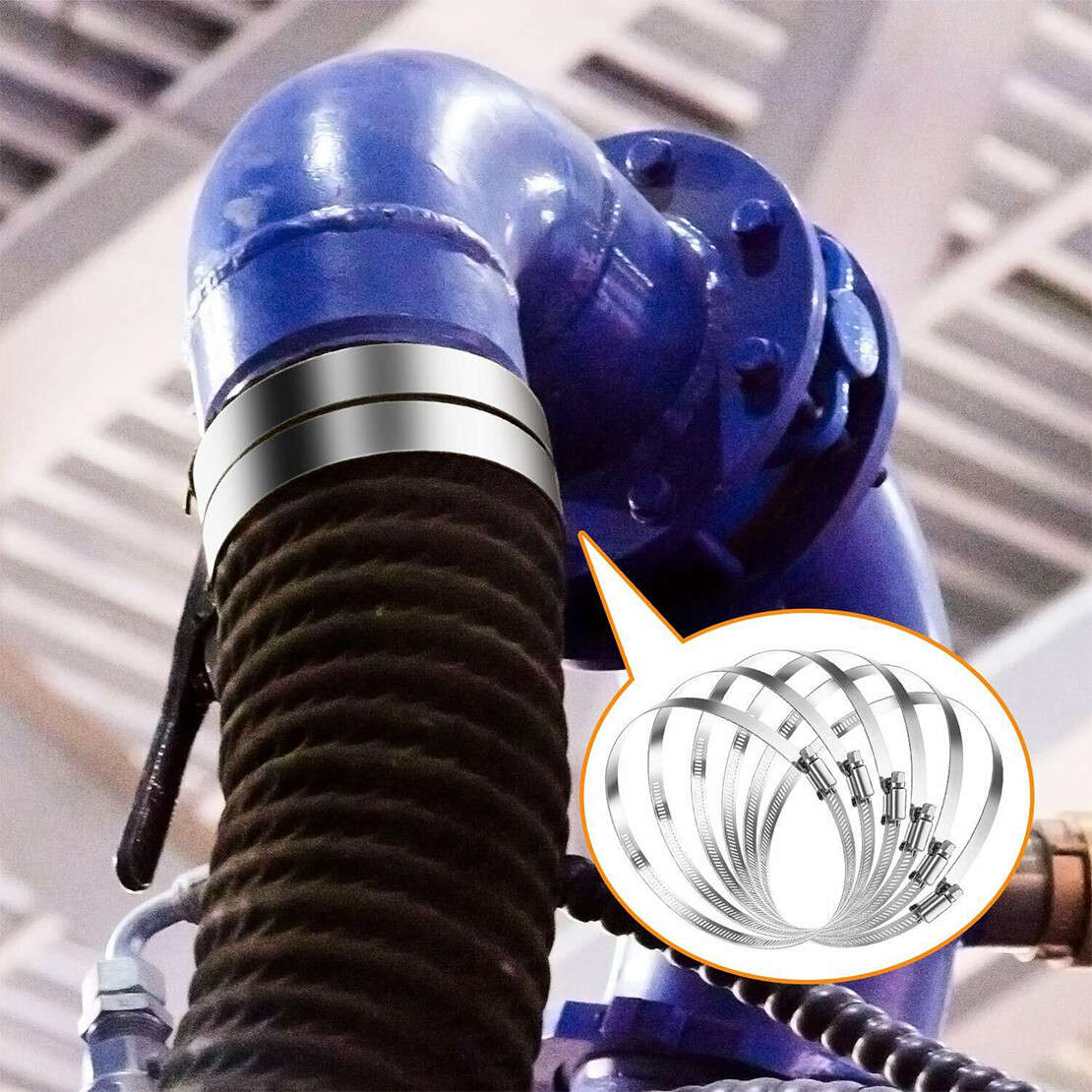 6pcs 8'' Adjustable Stainless Steel Duct Pipe Hose Fixing Clamp Worm Gear Clip