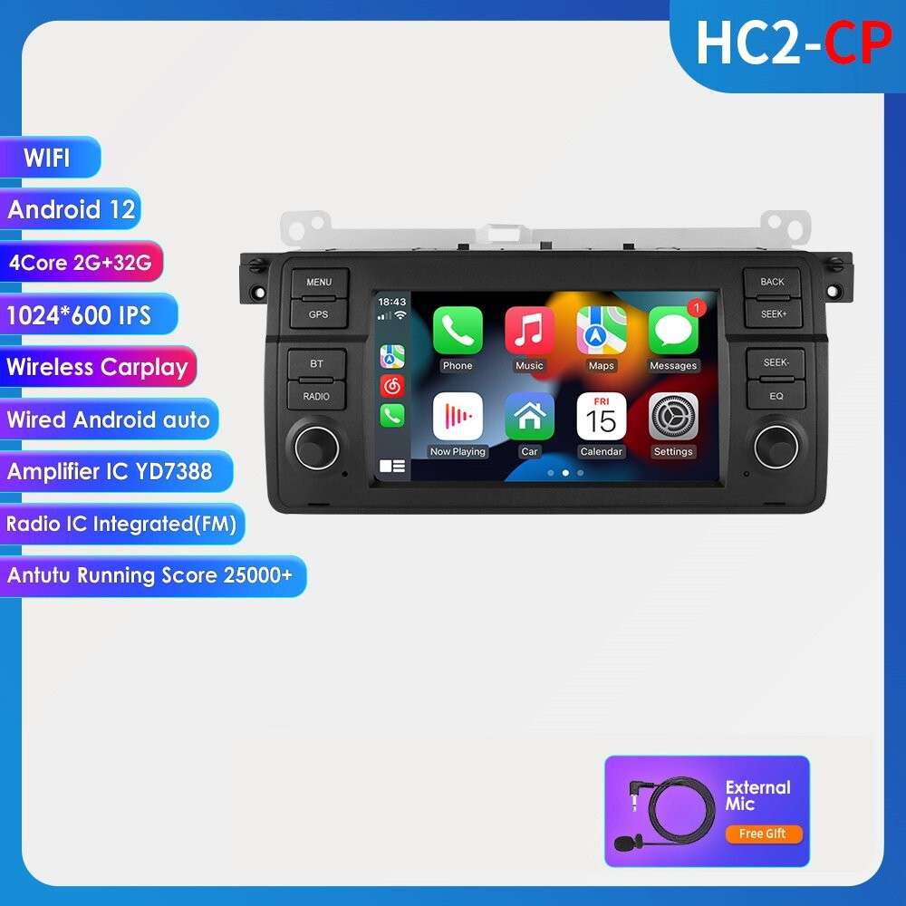 For BMW E46 320/325i/328i 7" Android 12 Car Radio SWC GPS Navigation Stereo WIFI