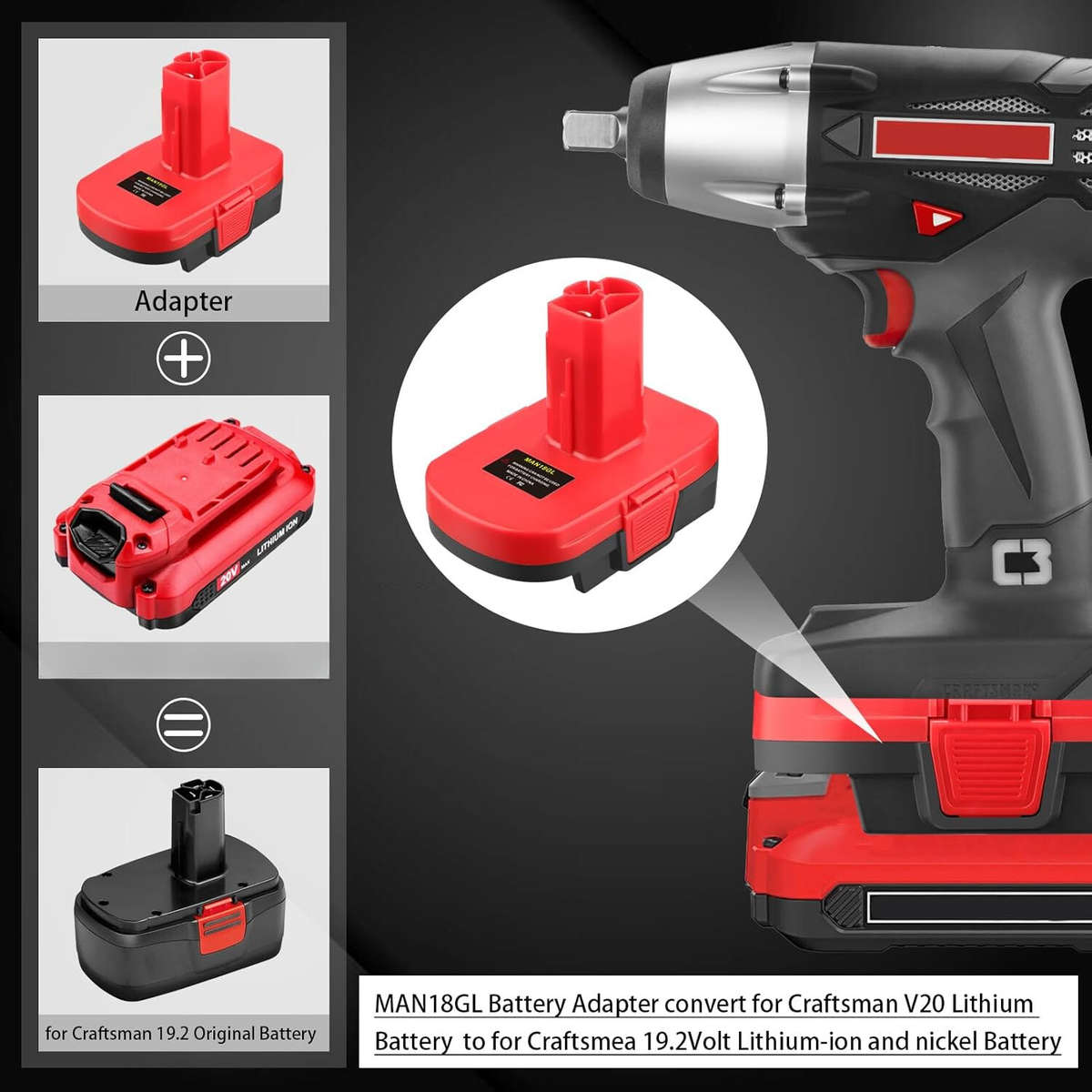 Adapter Craftsman 20V V20 Battery to for Craftsman 19.2v Old Style Cordless Tool