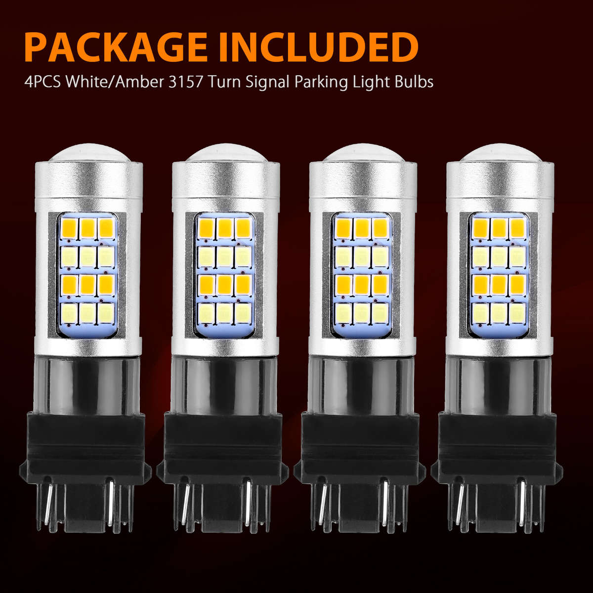 4X Error Free White/Amber 3157 LED DRL Switchback Turn Signal Parking Light Bulb