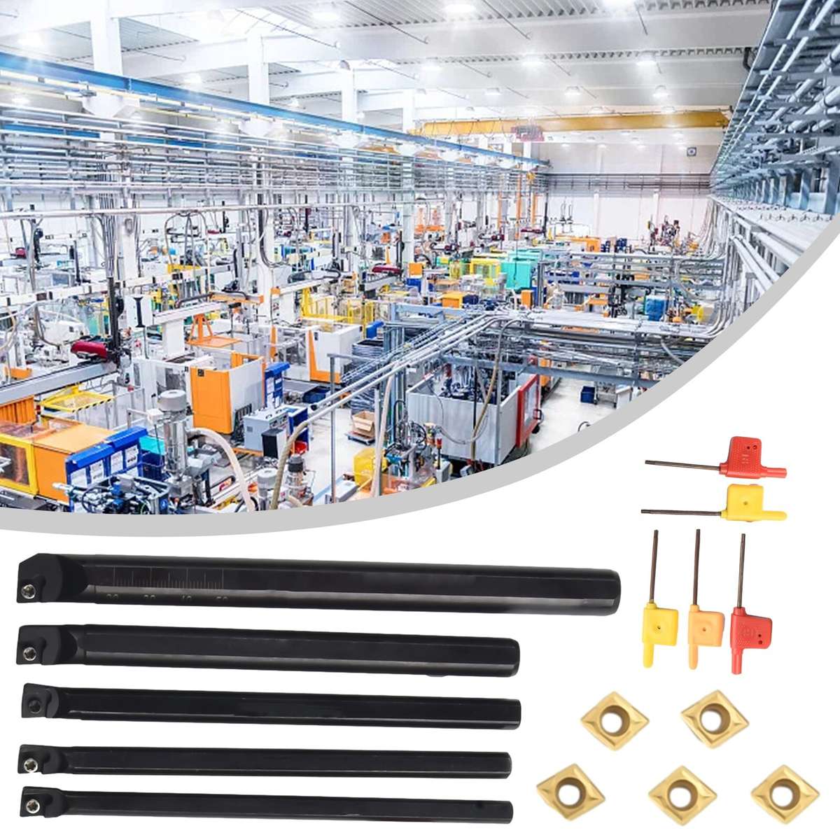 Lot Of Lathe Turning Tool Holder Boring Bar Wrench Carbide Metal Inserts Kit