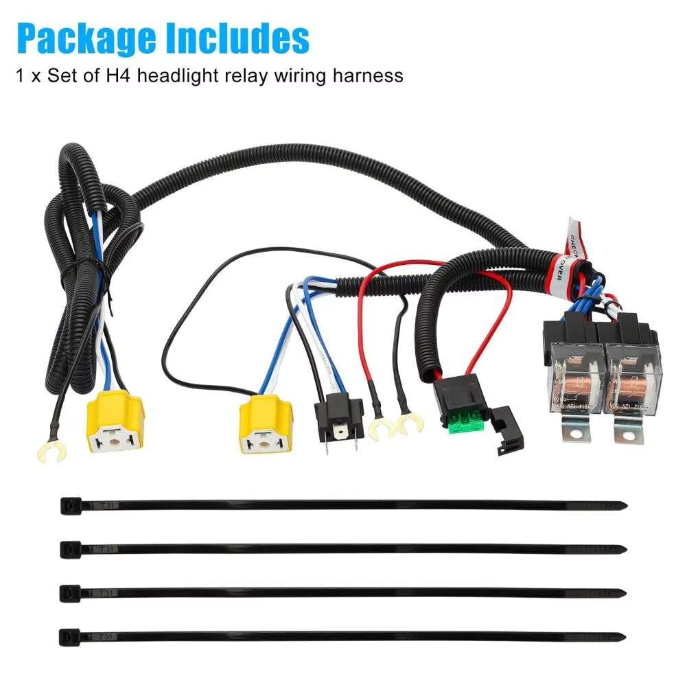 H4 Led Headlight Relay Wiring Harness Kit for H6054 H5054 H6054LL 6014 6052 6053