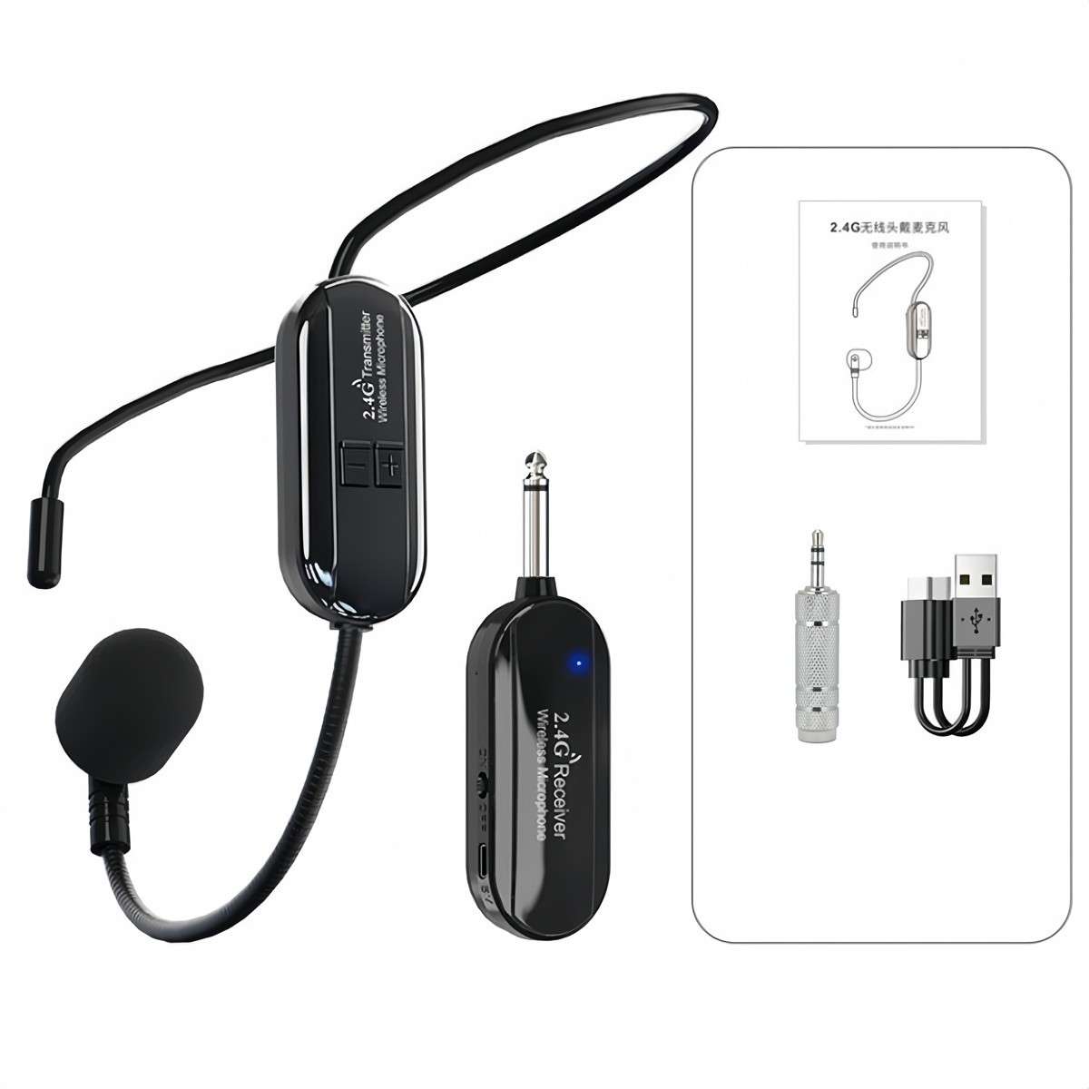 2.4G Wireless Microphone Headset 160FT Range Mic System For Teach Outdoor-Speech