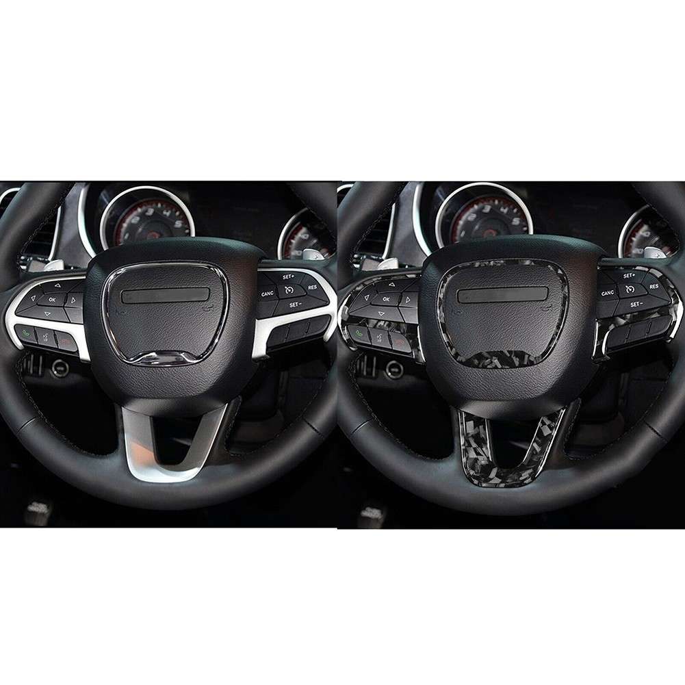 5X Forged Carbon Fiber Steering Wheel Panel Cover For Challenger 2015-2023