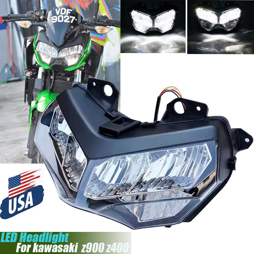 Black LED Headlight with Hi/Low Beam for Kawasaki Z900 Z400 Z650 2020+ Plug&Play