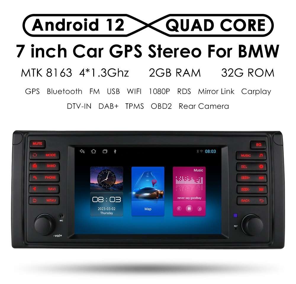 For BMW E53 X5 E39 Car Stereo WiFi 7" Android 12 Radio GPS Navigation BT CarPlay