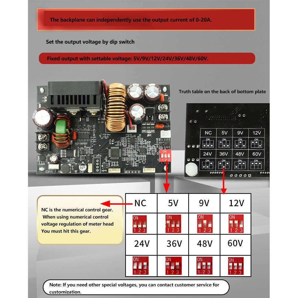 Parts Power Supply Adjustable CV-CC 0-60V 20A / 1200W DC Module Regulated
