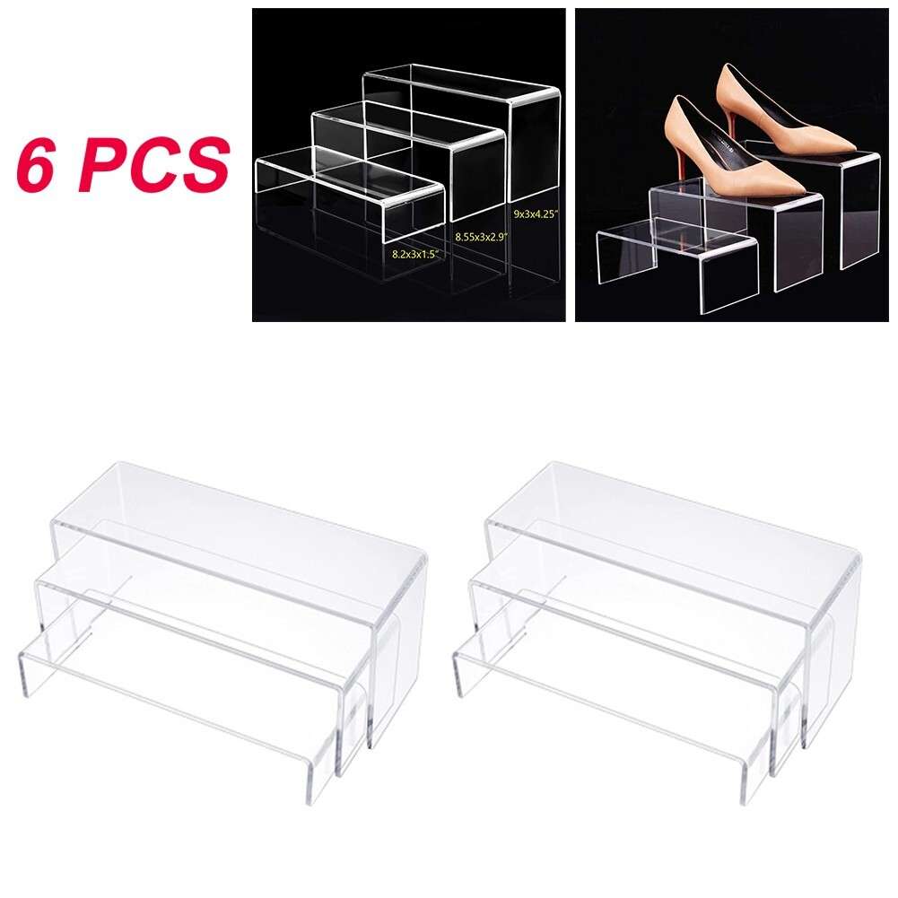6pcs Acrylic Display Risers, Clear Rectangle Stands Shelf For Display