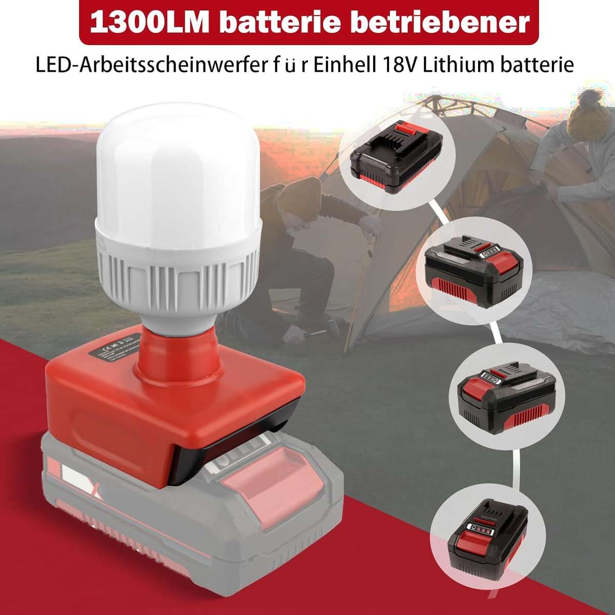 LED Work Light Protable Lamp Flashlight Camping Light for Einhell 18V Lantern
