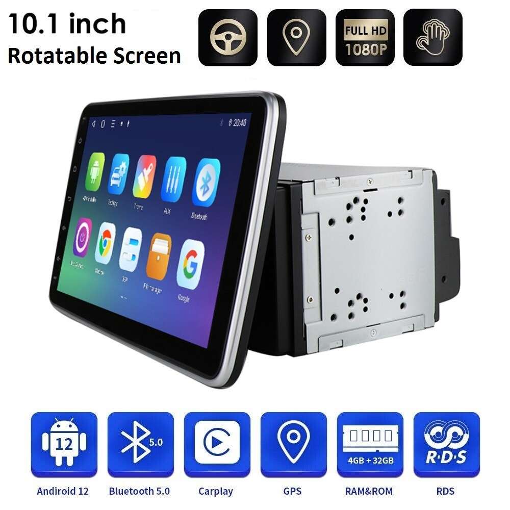 Android12 2DIN 10.1" Rotatable Car Radio 4+32GB GPS Stereo Bluetooth DSP CarPlay