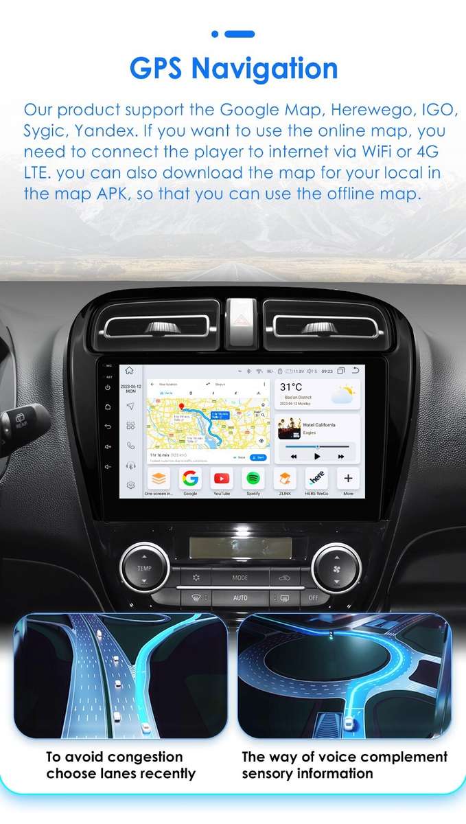 CarPlay 9" Android 12 Car Stereo WiFi GPS HeadUnit For Mitsubishi Mirage 2012-19
