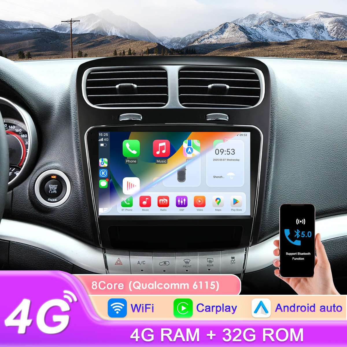 8Core For Dodge Journey 2011-2019 Android14 Car Multimedia Radio Stereo GPS Navi