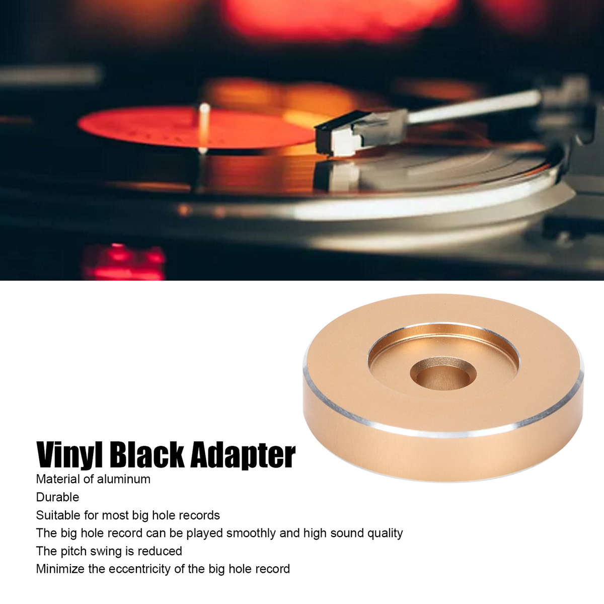 45 RPM Record Turntable Adapter Large Hole Conversion Sheet Vinyl Black Clam FFG