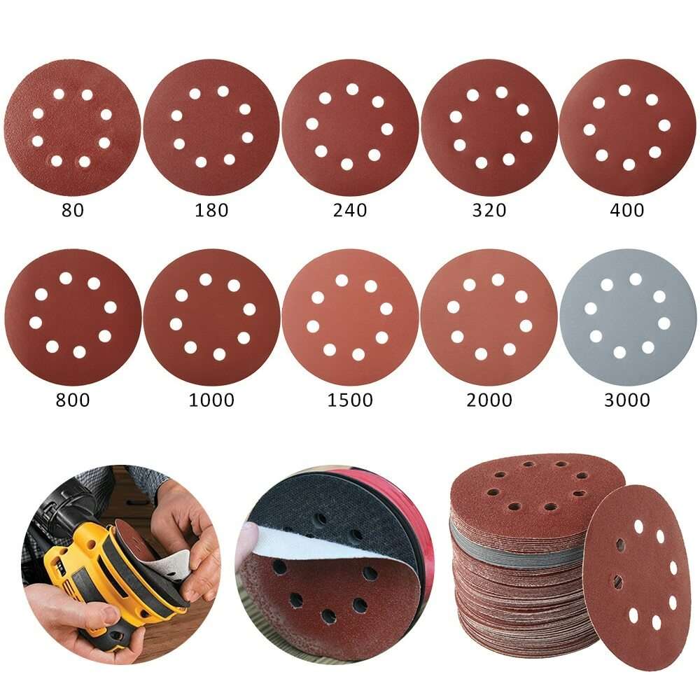 100pcs 5in 125mm Sandpaper Sanding Discs Hook Loop Sanding Paper Buffing Sheet
