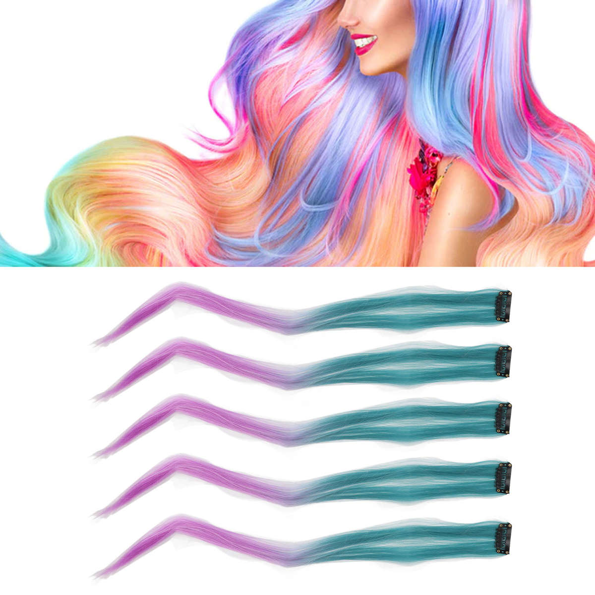 10pcs Highlights Hairpiece Long Straight Gradient Exquisite Stylish Hairpiec CHW