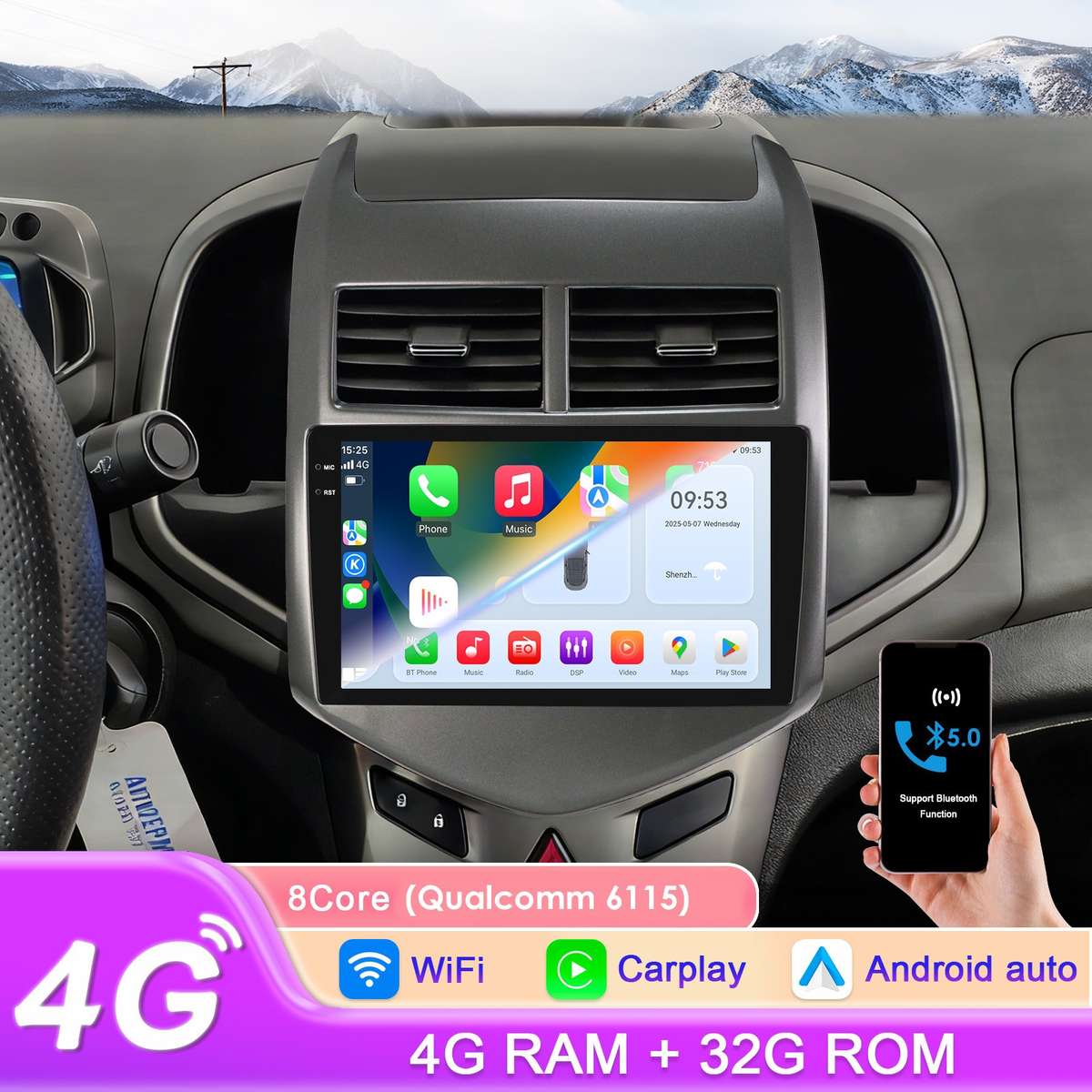 8Core CarPlay For Chevrolet Aveo Sonic 2011-15 Android 14 GPS Radio Stereo 4+32G