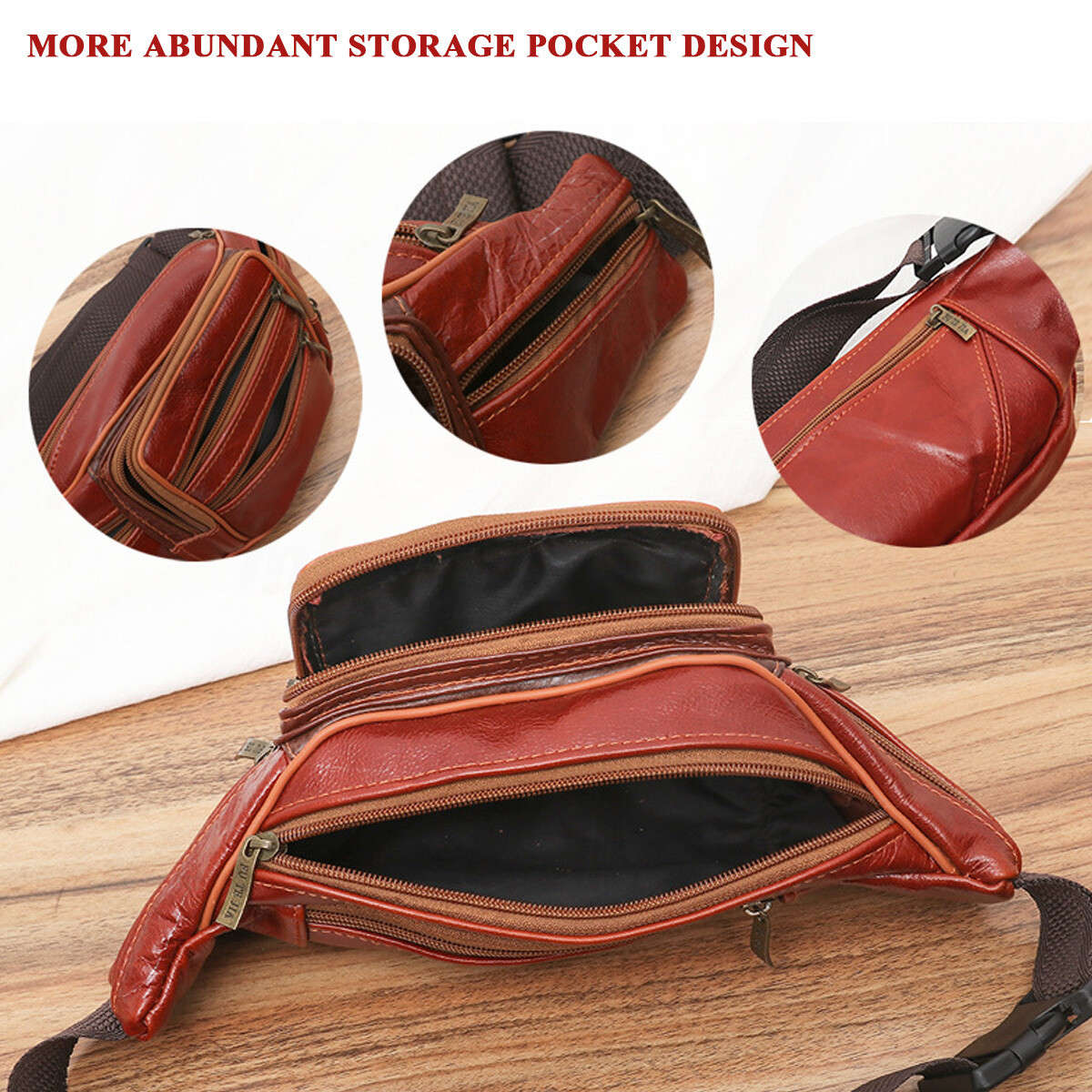 Leather Mens First Layer Cowhide Mobile Phone Pockets Waist Fanny Bag Pouch j