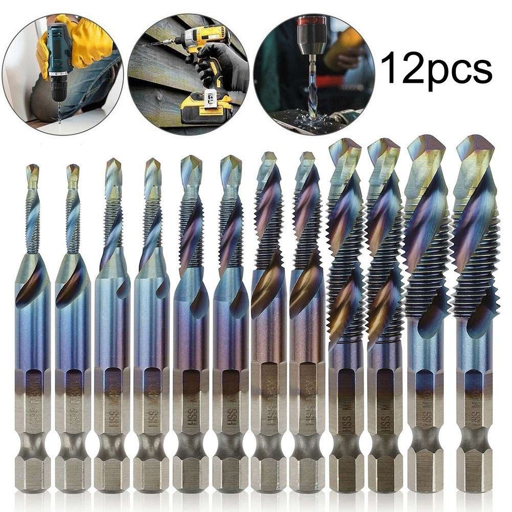 12PCS Hex Shank HSS Drill Bits Set For Aluminum Iron Metal Wood Plastic