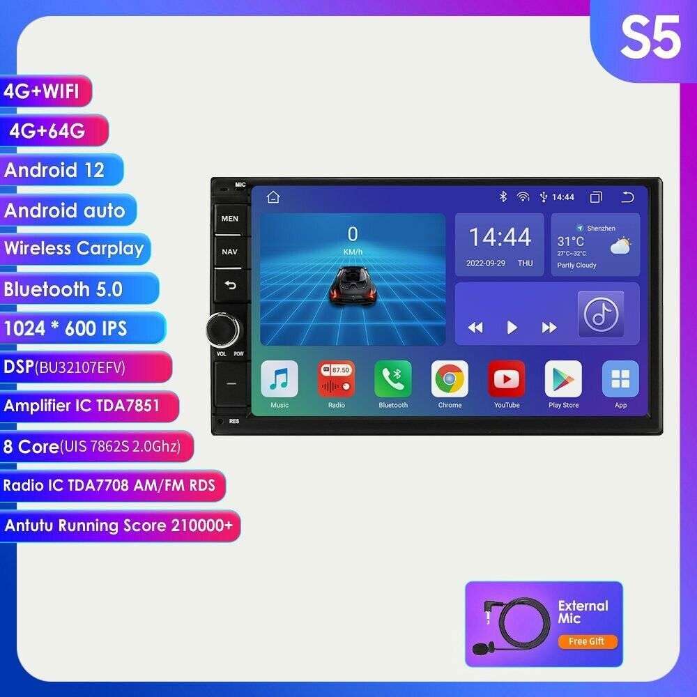 7" Double 2Din 8-Core Android 12 GPS Car Stereo Radio DSP Bluetooth 5.0 CarPlay
