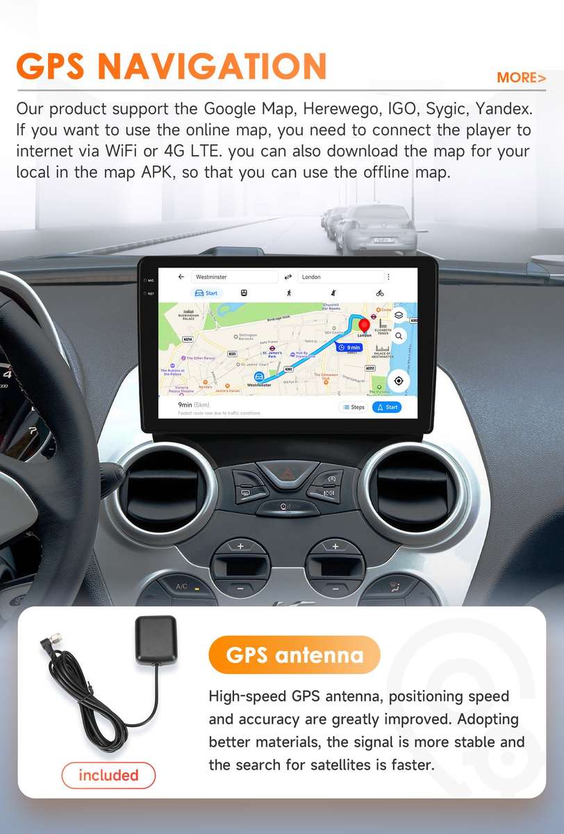 8-Core For Ford Ka 2008-2014 Android14 Car Stereo GPS Navi Radio DSP CarPlay SWC