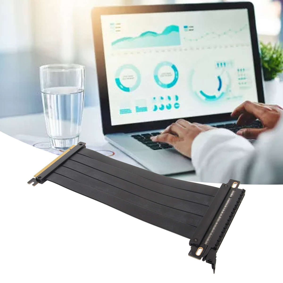 Black 20cm/7.9in PCIE 4.0 X16 Extender Riser Cable High Shielding Property 1 New