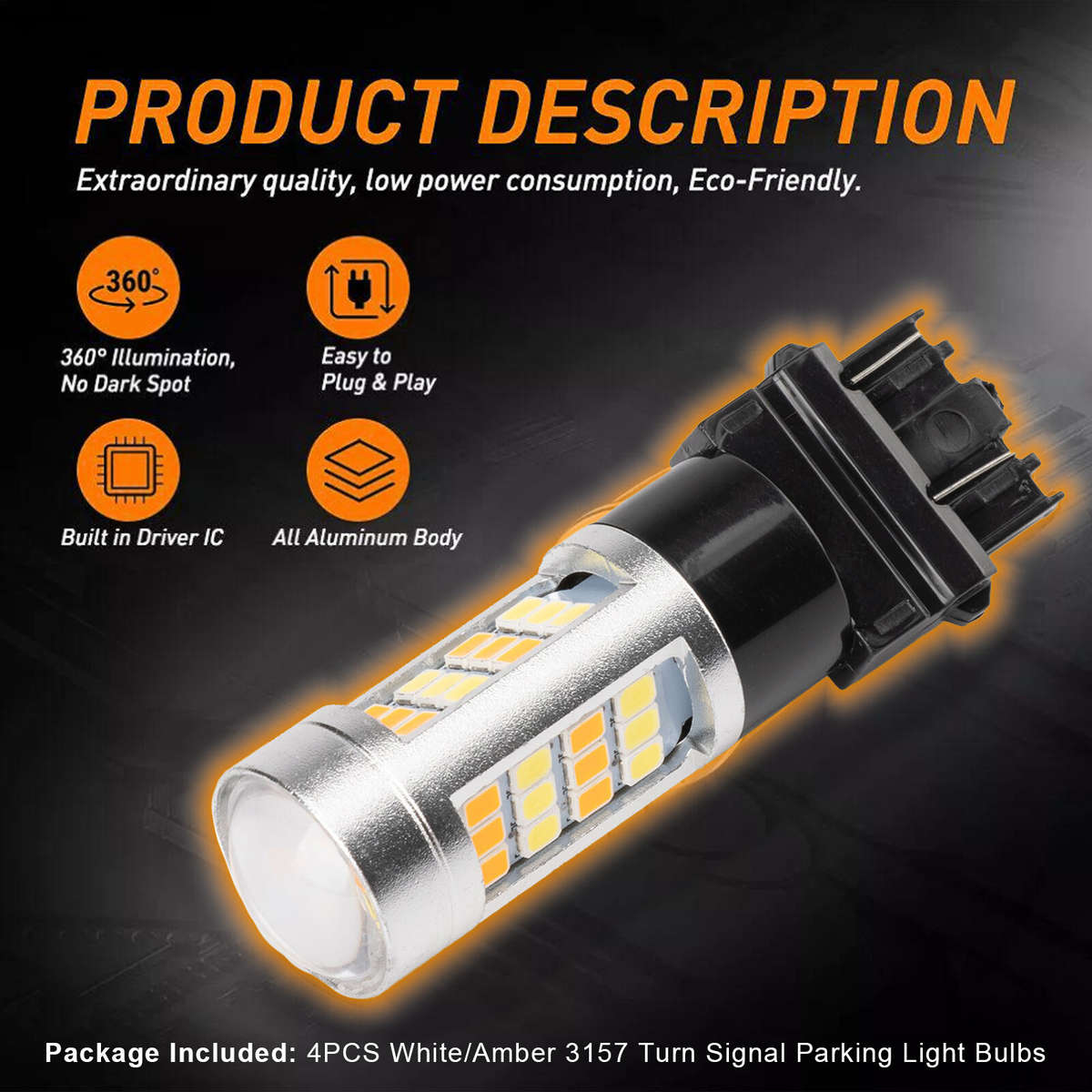 4x 3157 Error Free White/Amber LED DRL Switchback Turn Signal Parking Light Bulb