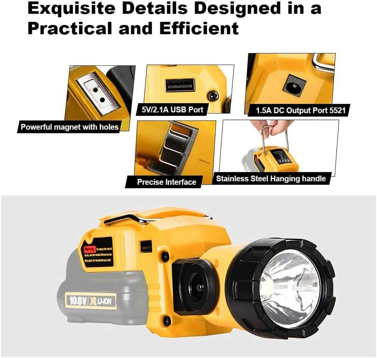 LED Work Light Electric Spotlight Flashlight For DeWalt 12V MAX Li-Ion Battery