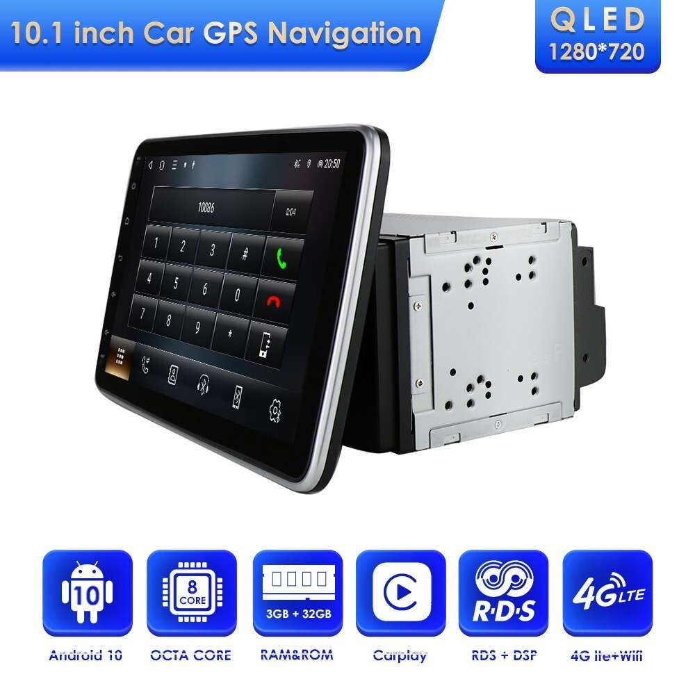 2DIN 10.1" Rotatable 8+128GB Android 12 CarPlay Car Stereo GPS Radio RDS WiFi BT