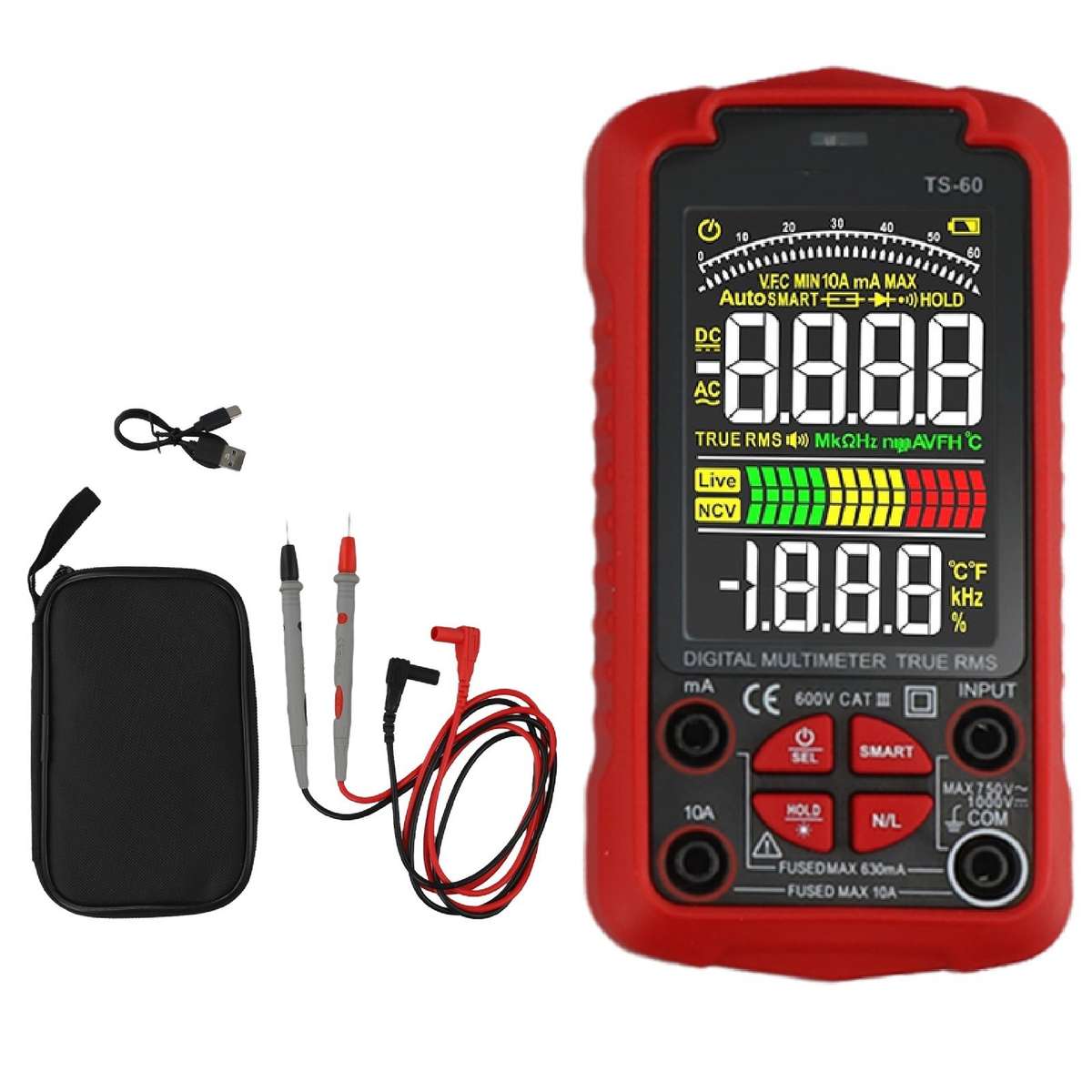Smart Digital Multimeter USB Rechargeable TRMS 6000 Counts ACDC-Voltmeter