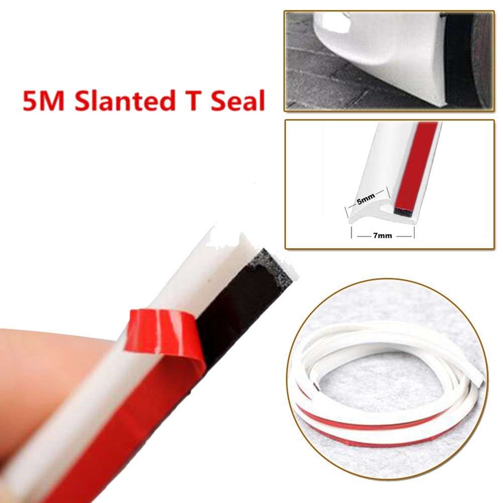5M Slanted T-Type Car Rubber Sealing Strip Trim For Bumper-Lip Side Skirt