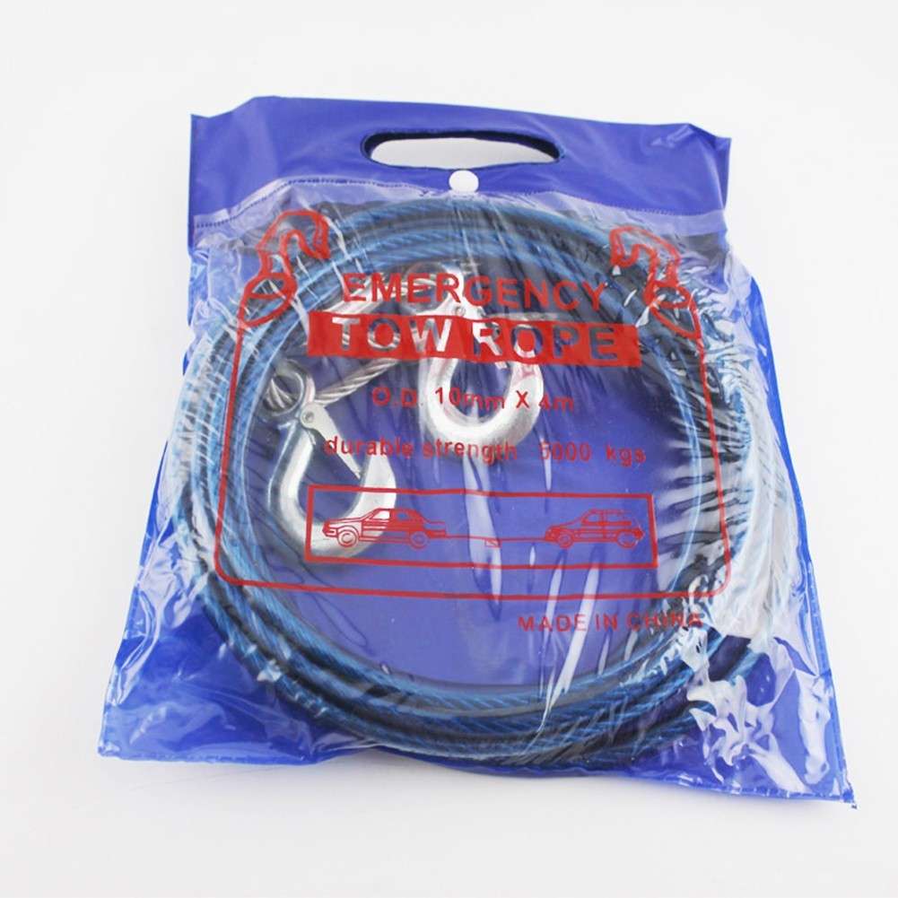 Rubber Coated Tow Recovery Hook Rope 5 Ton 4Meter Heavy Duty Steel Wire Cable