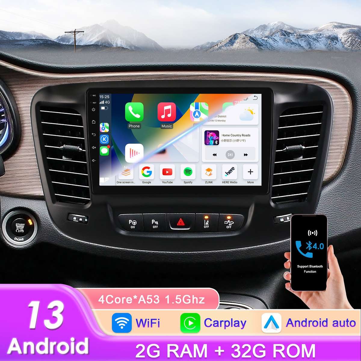 Carplay Android 14 For 2015-2019 Chrysler 200 200C 200S Car Stereo GPS Sat Navi