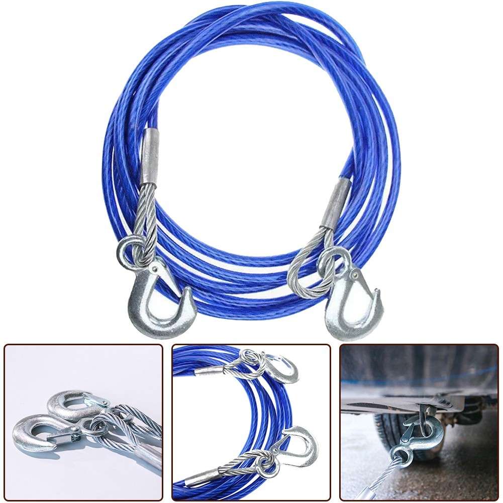 Rubber Coated Tow Recovery Hook Rope 5 Ton 4Meter Heavy Duty Steel Wire Cable