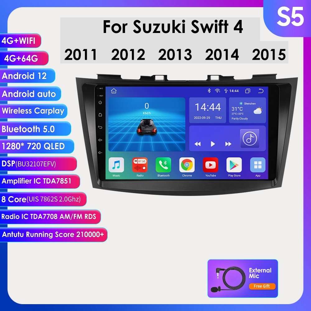 For Suzuki Swift 2011-2015 9"Android 12 Car Radio Stereo GPS CarPlay Auto 4+64G