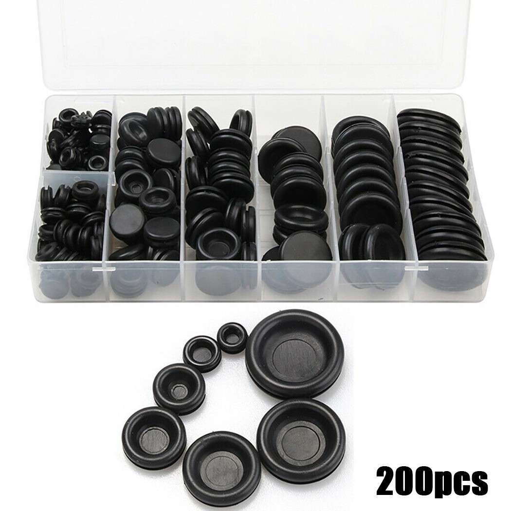 Rubber Grommet Open/Closed Rubber Tools Wiring Bung 200PCS Assorted Size